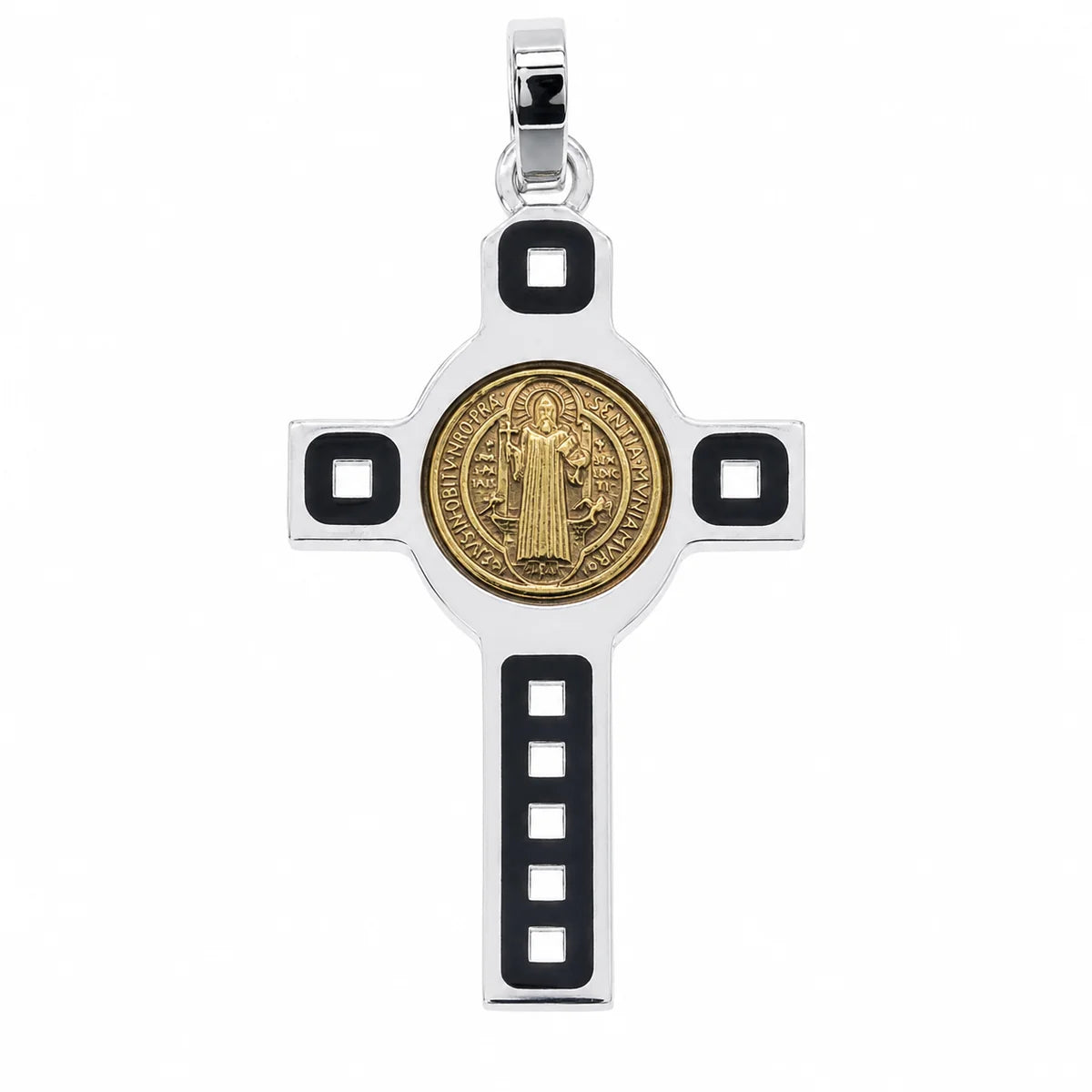 925 Sterling Silver Plated Saint Benidict Medallion Cross Pendant