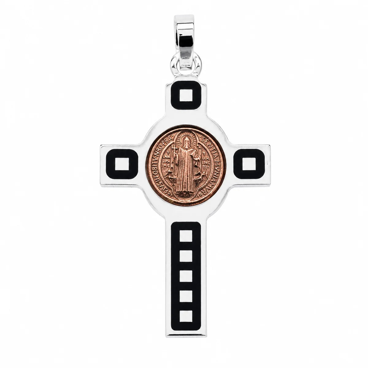 925 Sterling Silver Plated Saint Benidict Medallion Cross Pendant