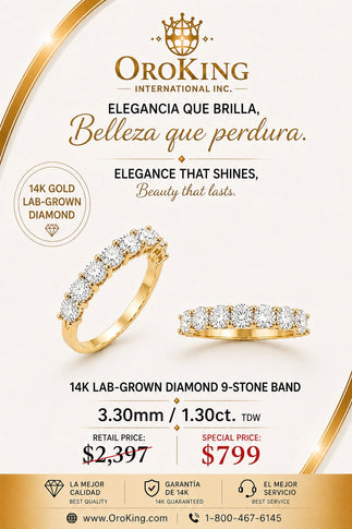 Women's 14K White Gold Lab-Grown Diamond 9-Stone Band 3.3mm Wide 1.30ct. TDW