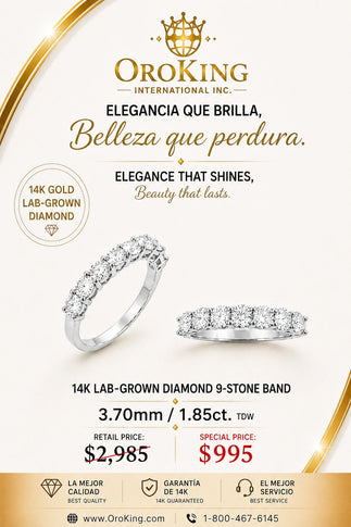 Women's 14K White Gold Lab-Grown Diamond 9-Stone Band 3.7mm Wide 1.85ct. TDW