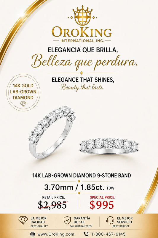 Women's 14K White Gold Lab-Grown Diamond 9-Stone Band 3.7mm Wide 1.85ct. TDW