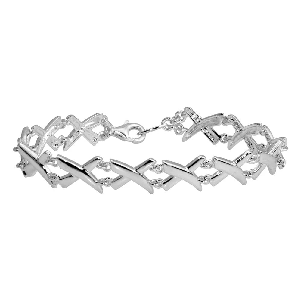 925 Sterling Silver Rhodium Plated X Link Tennis Bracelet