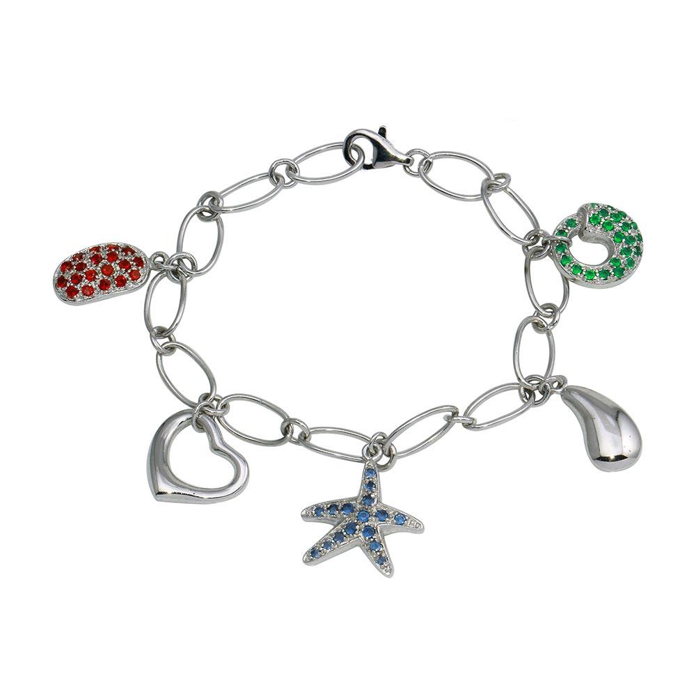 925 Sterling Silver Rhodium Plated Sealife Charm Bracelet