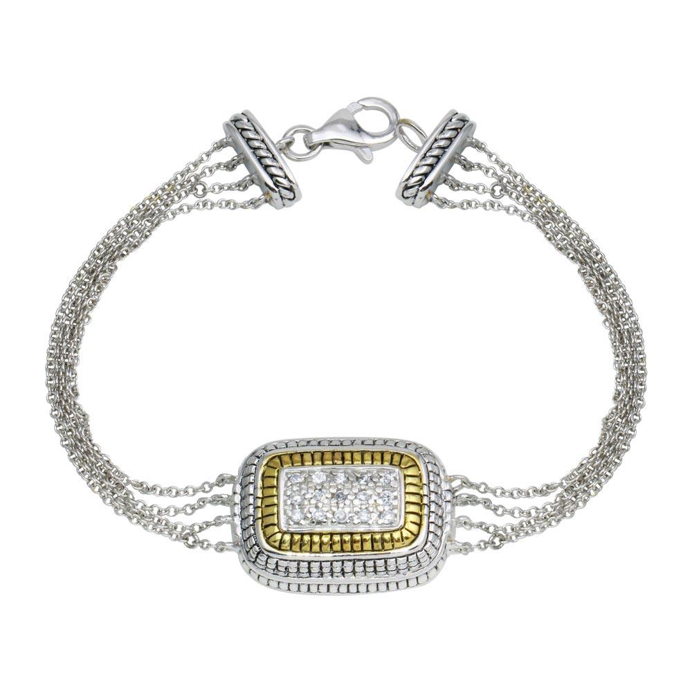925 Sterling Silver Clearance - Two-Tone Gold And Rhodium Plated Square Rope CZ Chain Bracelet