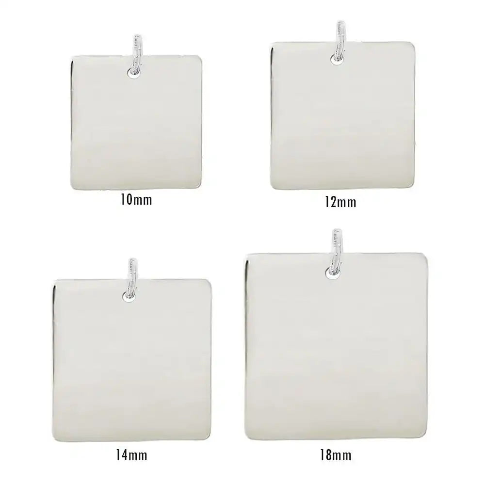 925 Sterling Silver High Polished Engravable Square Tag Charm