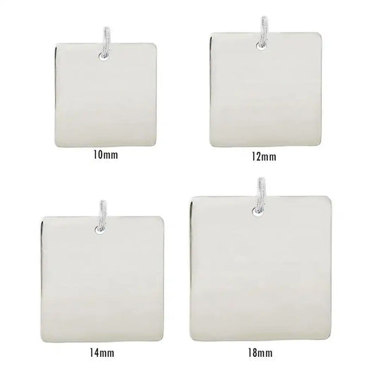 925 Sterling Silver High Polished Engravable Square Tag Charm