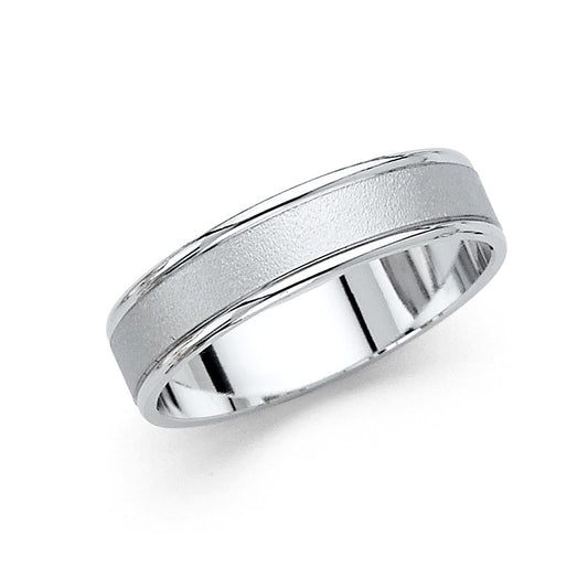 14K White Gold Fancy Satin/Polish 5mm Wedding Band