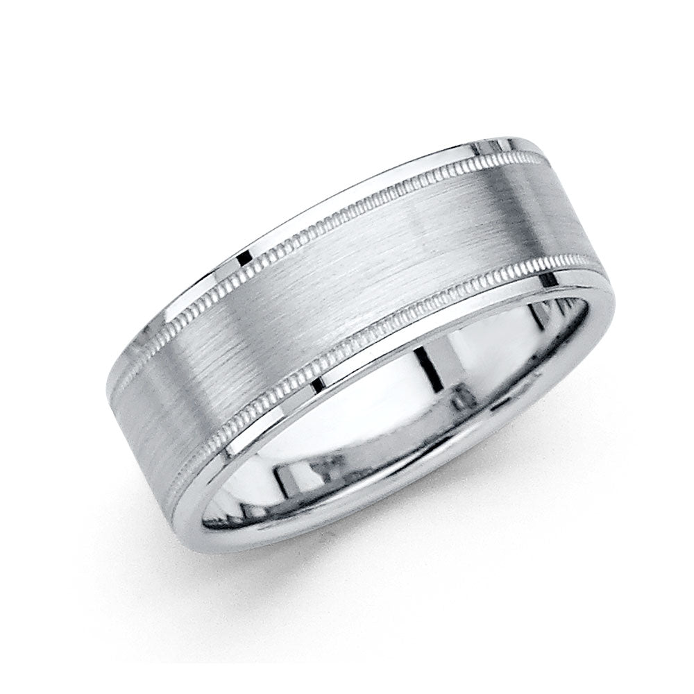 14K White Gold Fancy Satin/Polish 8mm Wedding Band