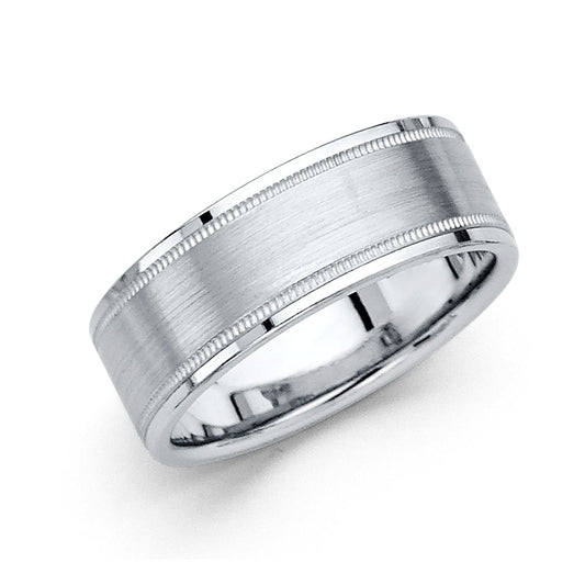 14K White Gold Fancy Satin/Polish 8mm Wedding Band