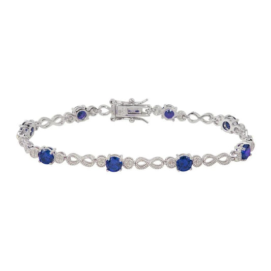 925 Sterling Silver Rhodium Plated Blue CZ Infinity Tennis Bracelet