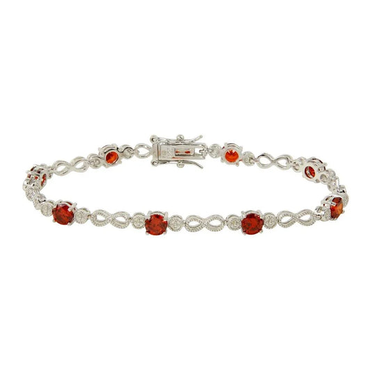 925 Sterling Silver Rhodium Plated Red CZ Infinity Tennis Bracelet