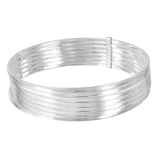 925 Sterling Silver High Polished Plain Semanario Bangle Bracelet