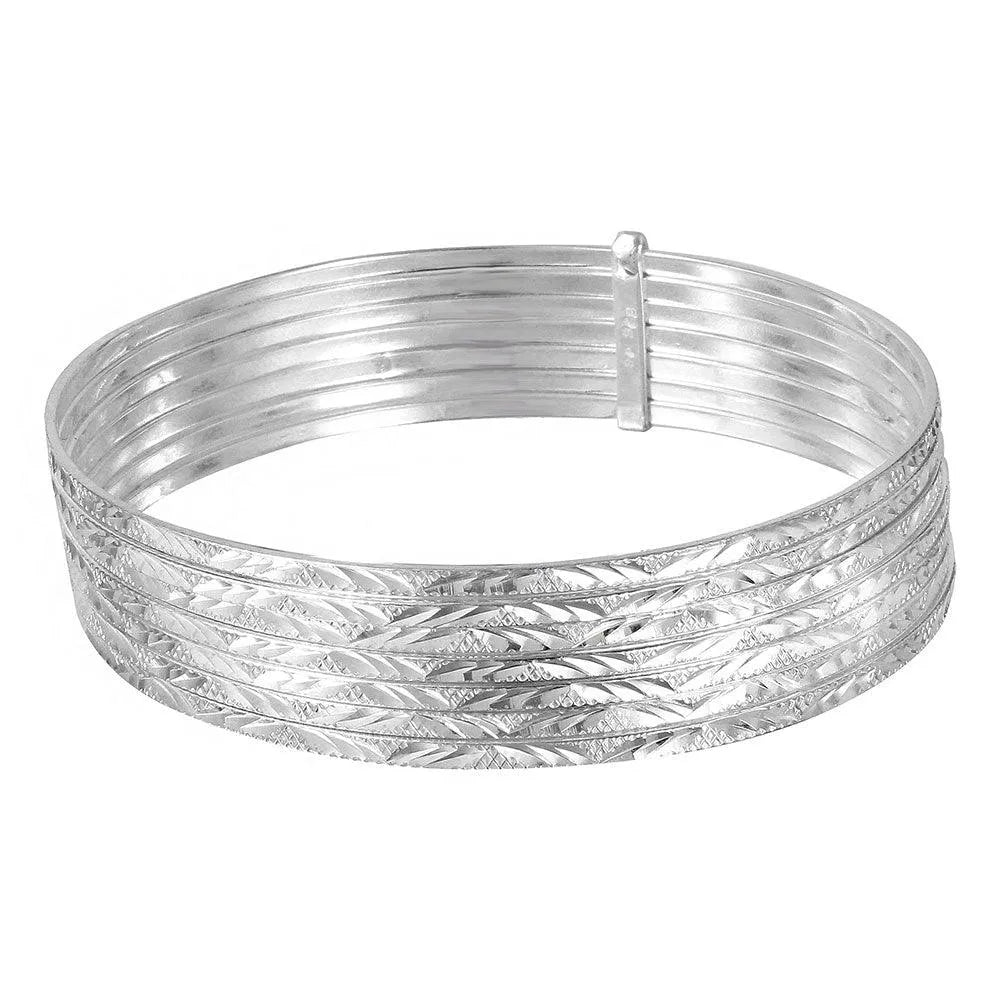 925 Sterling Silver High Polished Diamond Cut Semanario Bangle Bracelet