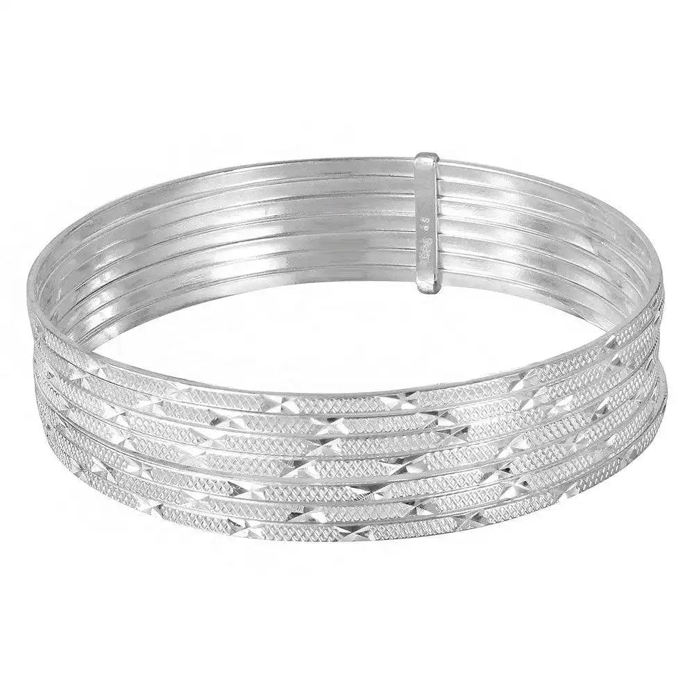 925 Sterling Silver High Polished Diamond Cut Semanario Bangle Bracelet