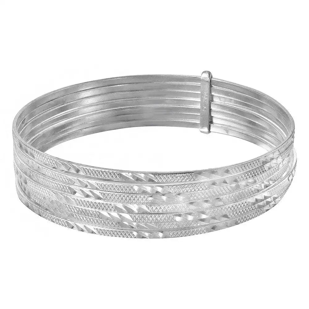 925 Sterling  Silver High Polished Diamond Cut Semanario Bangle Bracelet