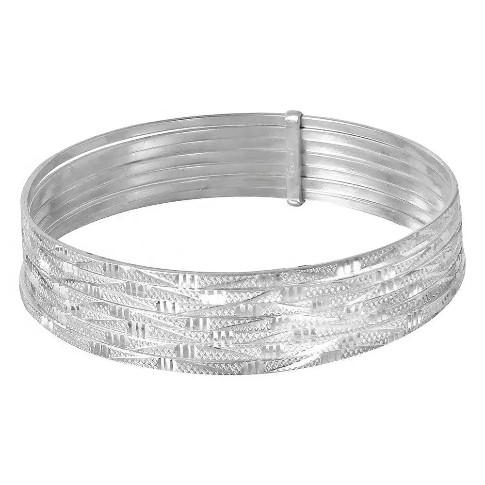 925 Sterling Silver High Polished Diamond Cut Semanario Bangle Bracelet