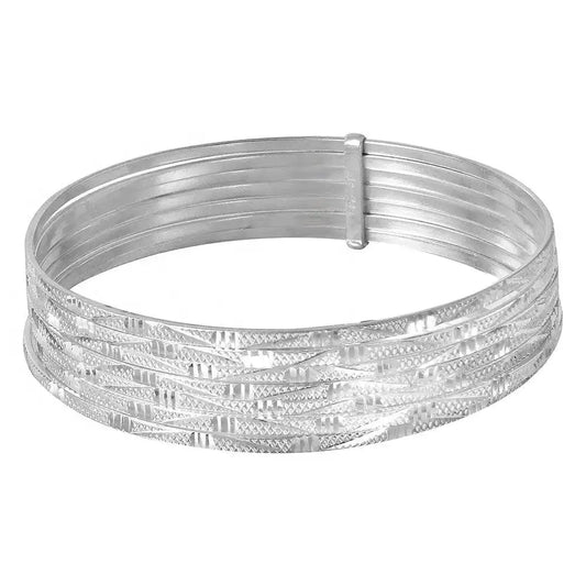 925 Sterling Silver High Polished Diamond Cut Semanario Bangle Bracelet