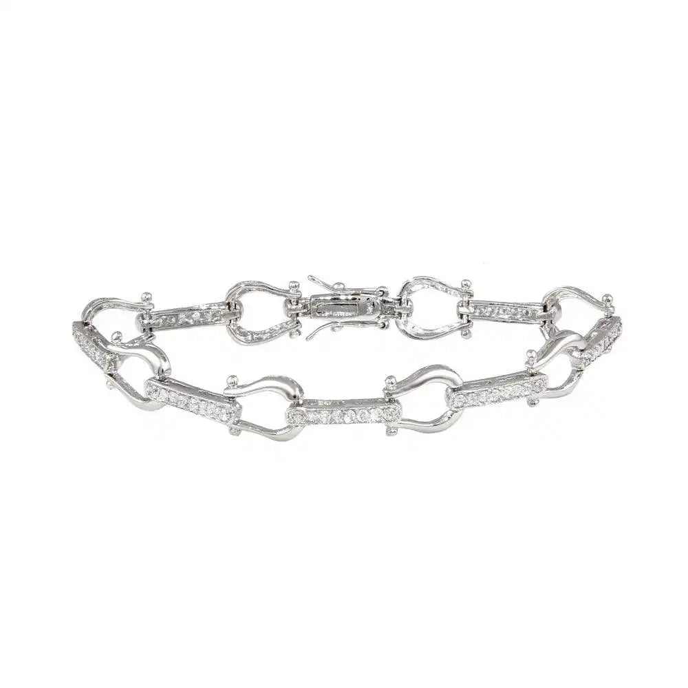 925 Sterling Silver Rhodium Plated Link Bracelet with CZ