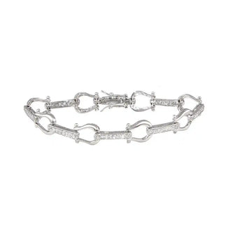 925 Sterling Silver Rhodium Plated Link Bracelet with CZ