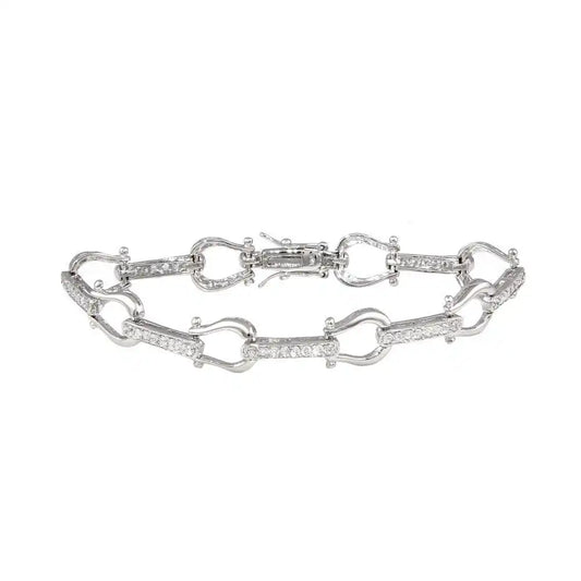 925 Sterling Silver Rhodium Plated Link Bracelet with CZ