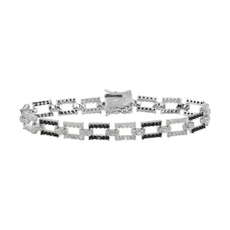 925 Sterling Silver Rhodium Plated Rectangle Link Bracelet with CZ