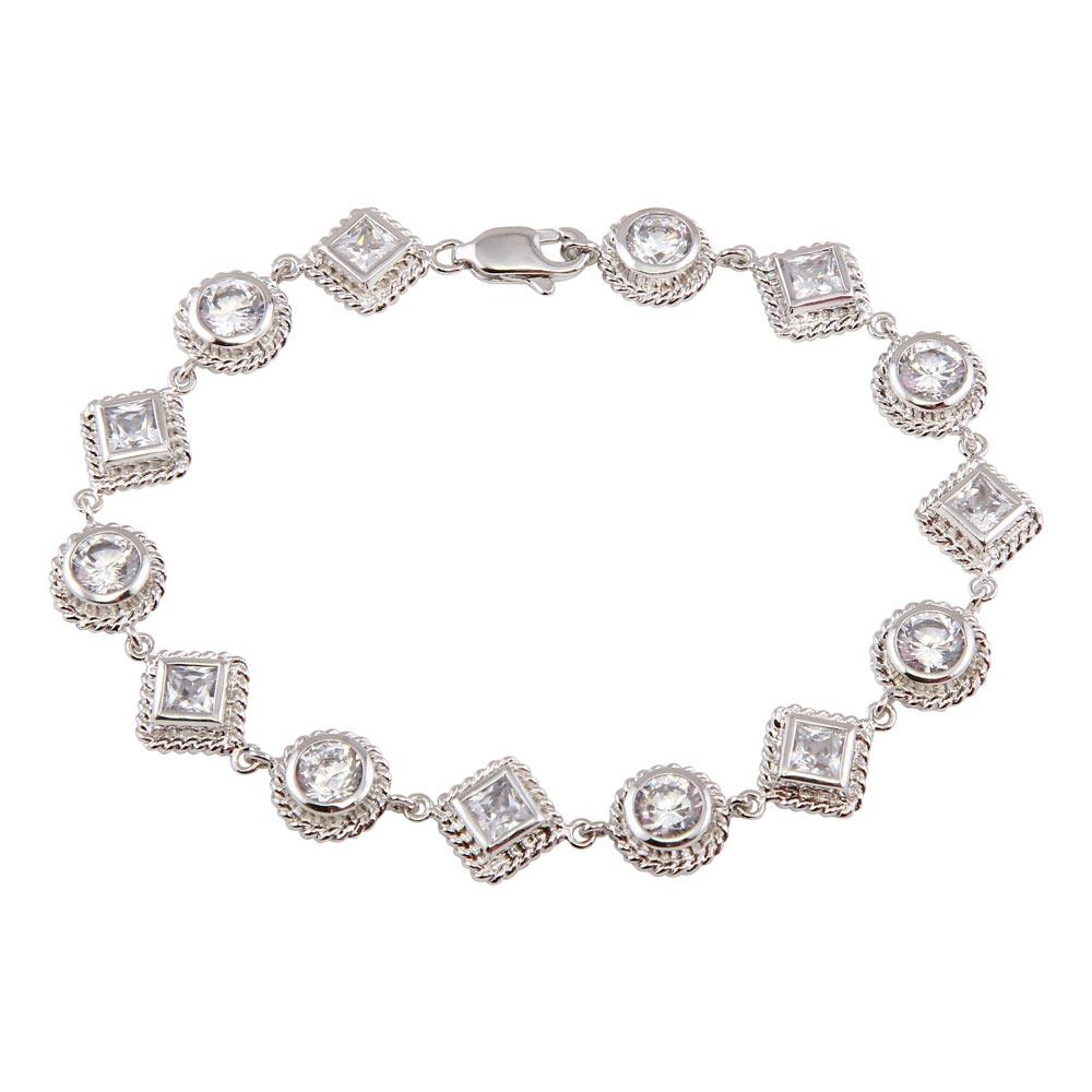 925 Silver Rhodium Plated Multi-shape Clear CZ Bracelet