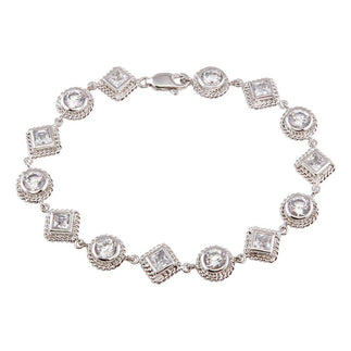 925 Silver Rhodium Plated Multi-shape Clear CZ Bracelet