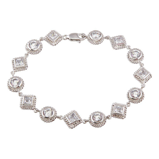 925 Silver Rhodium Plated Multi-shape Clear CZ Bracelet