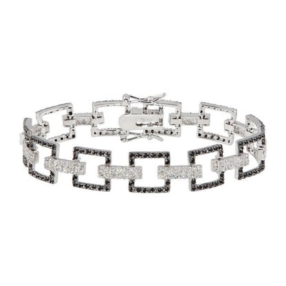 925 Silver Rhodium Plated Multiple Square Black Open CZ Bracelet