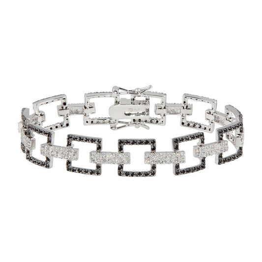 925 Silver Rhodium Plated Multiple Square Black Open CZ Bracelet