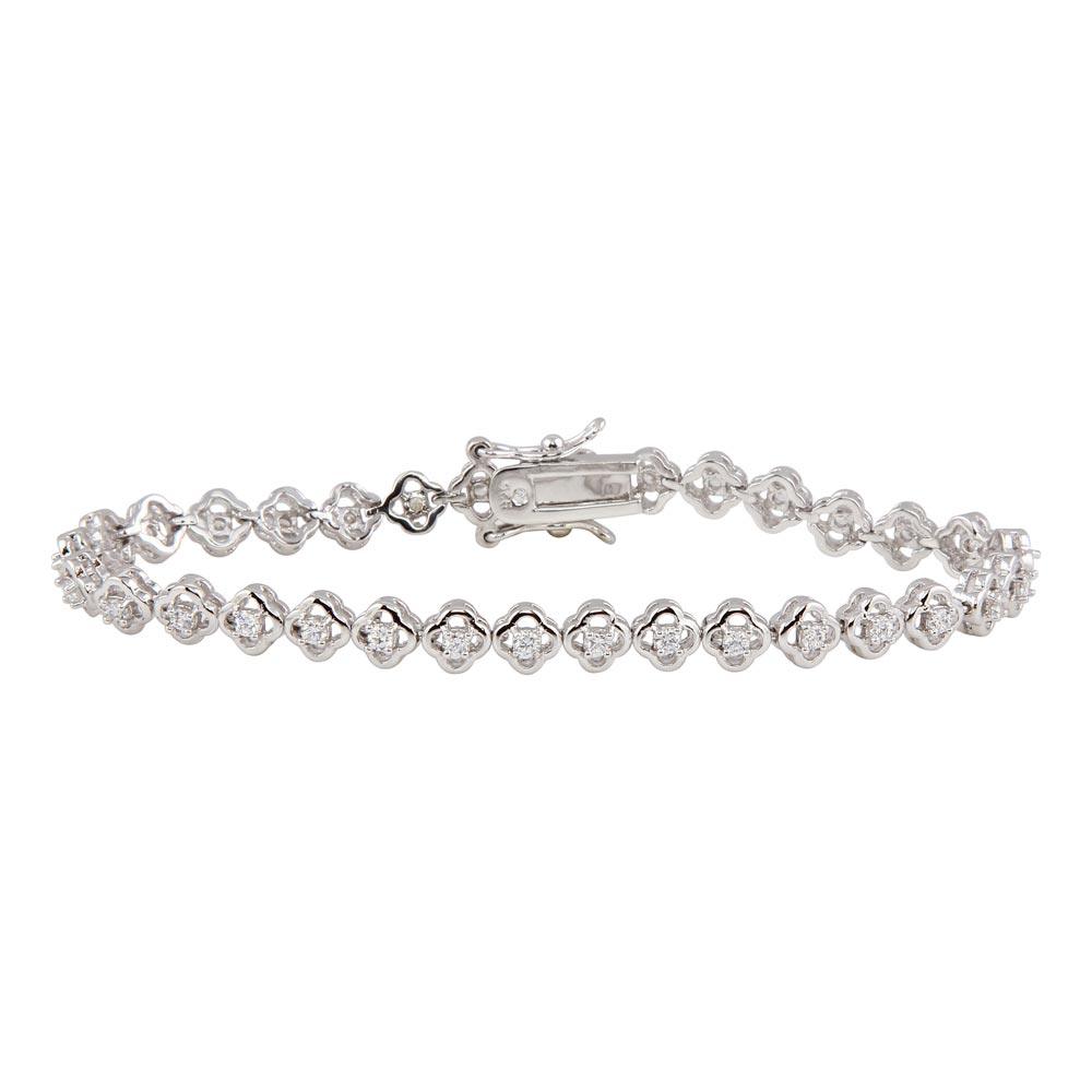 925 Silver Rhodium Plated Small Flowers CZ Bracelet