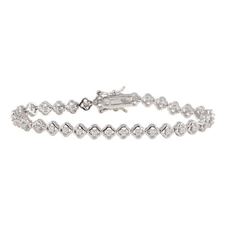 925 Silver Rhodium Plated Small Flowers CZ Bracelet