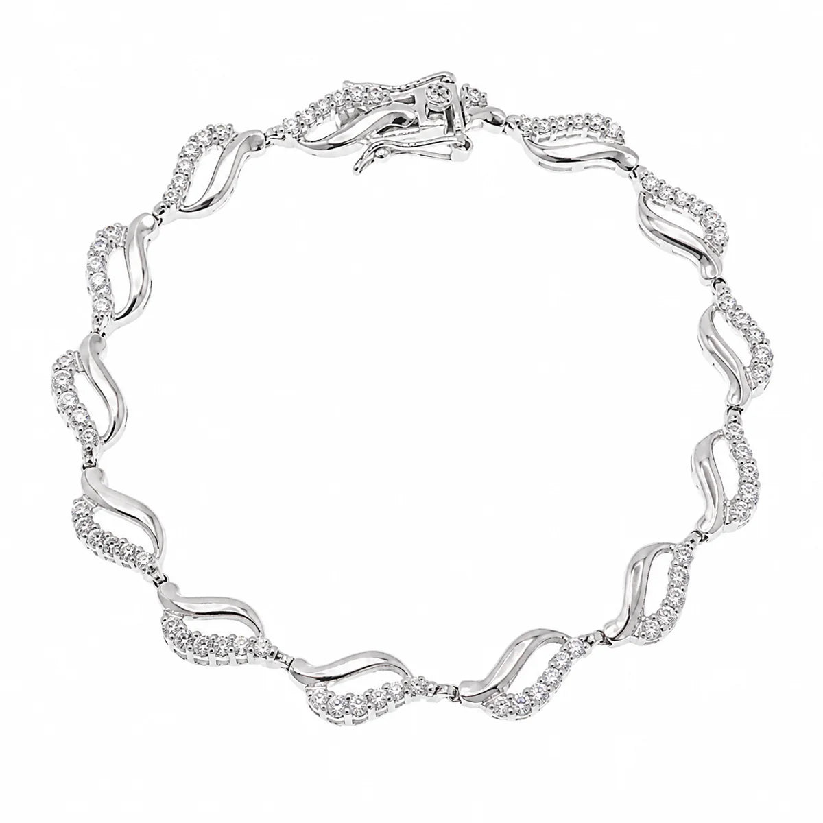 925 Silver Rhodium Plated Open Wave Tennis CZ Bracelet