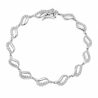 925 Silver Rhodium Plated Open Wave Tennis CZ Bracelet