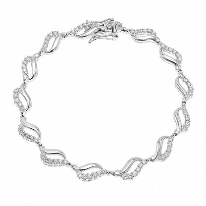 925 Silver Rhodium Plated Open Wave Tennis CZ Bracelet