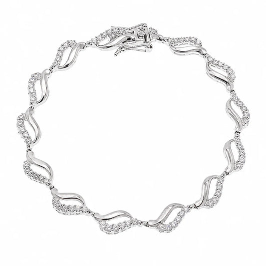925 Silver Rhodium Plated Open Wave Tennis CZ Bracelet