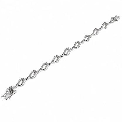 925 Silver Rhodium Plated Open Wave Tennis CZ Bracelet