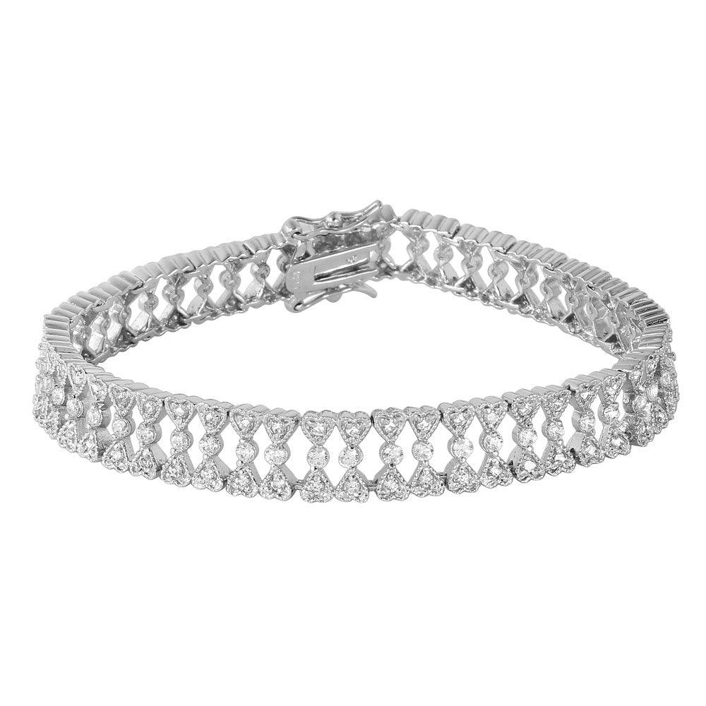 925 Silver Small CZ Hearts Bracelet