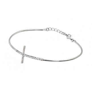 925 Silver Rhodium Plated Cross Clear CZ Bracelet