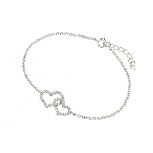 925 Sterling Silver Rhodium Plated Clear CZ Open Hearts Bracelet