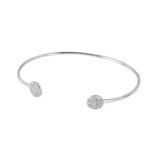 925 Sterling Silver Rhodium Plated CZ Disc End Cuff Bracelet