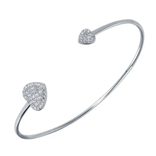 925 Sterling Silver Rhodium Plated CZ Big and Small Hearts Cuff Bracelet