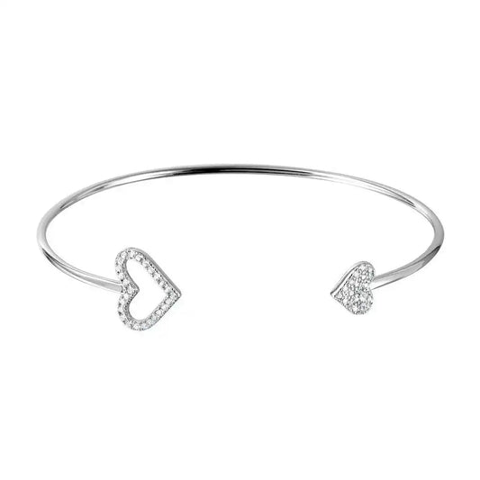 925 Sterling Silver Rhodium Plated CZ Open and Closed Heart Cuff Bracelet