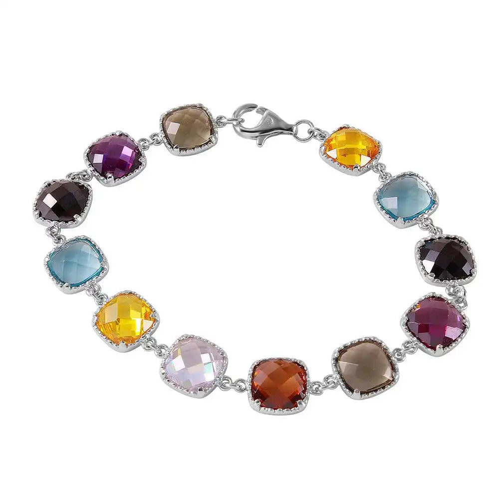 925 Sterling Silver Rhodium Plated Multi Color CZ Tennis Bracelet