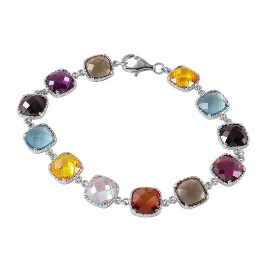 925 Sterling Silver Rhodium Plated Multi Color CZ Tennis Bracelet