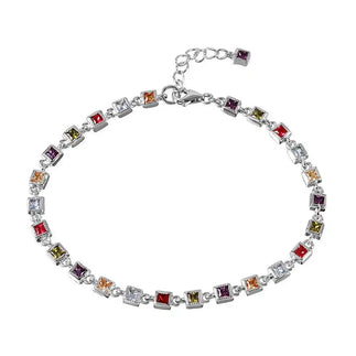 925 Sterling Silver Rhodium Plated Multi Color Tennis Bracelet