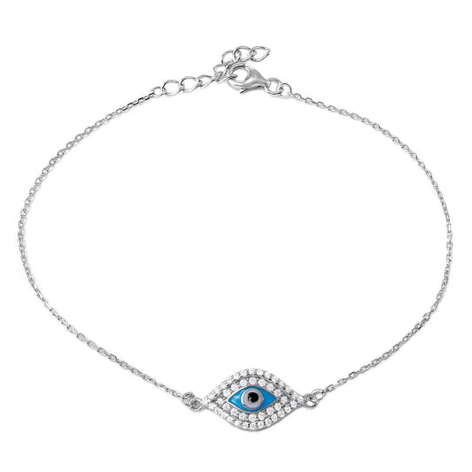 925 Sterling Silver Rhodium Plated CZ Evil Eye Chain Bracelet