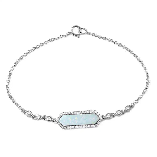 925 sterling silver Rhodium Plated Mother Opal Center Stone Bracelet