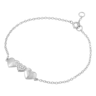 925 Sterling Silver Rhodium Plated 3 Heart CZ Bracelet