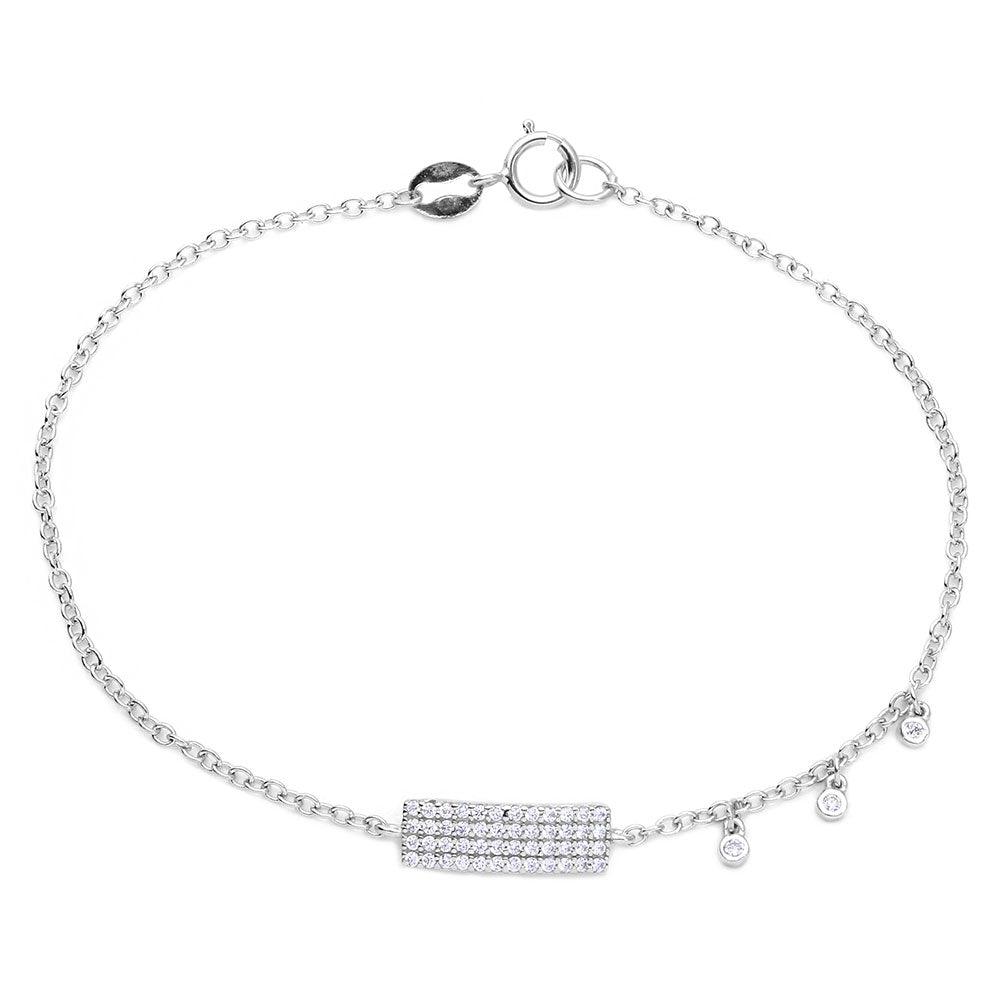 925 Sterling Silver Rhodium Plated CZ Encrusted Bar Bracelet